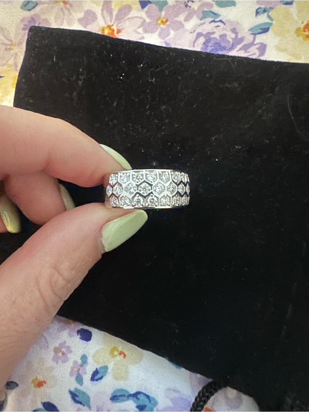 Honeycomb diamond ring - stainless steel band, size 7